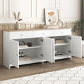 Grand meuble blanc et bois 160 cm avec quatre portes et trois tiroirs, rangement complet pour interieur familial