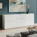 Grand buffet blanc brillant avec quatre portes et trois tiroirs, meuble de cuisine et salon au style italien contemporain