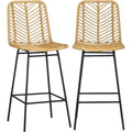 Deux tabourets hauts jaunes avec dossier en cannage et hauteur d'assise 66 cm, mobilier moderne pour bar ou cuisine