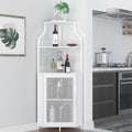 Bar d angle blanc multifonction avec 5 plateaux et lumiere LED pour bouteilles et accessoires