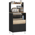 Armoire micro-ondes chene noir avec rangements integres, meuble cuisine compact 60 x 40 x 131 cm au style contemporain