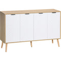 Meuble de salon 120 cm blanc et bois avec quatre espaces fermes pour organisation quotidienne