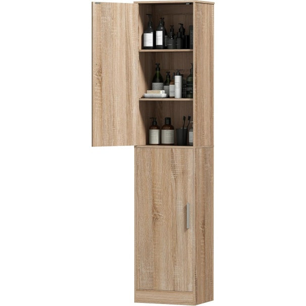 Colonne etroite en bois naturel 40 x 35 x 180 cm pour salle de bain, rangement vertical pratique et peu encombrant