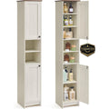 Colonne haute de rangement blanc rustique 30 x 30 x 170 cm avec etageres modulables pour differentes pieces
