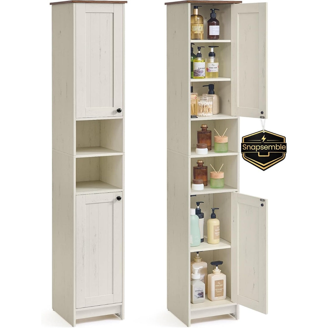 Colonne haute de rangement blanc rustique 30 x 30 x 170 cm avec etageres modulables pour differentes pieces