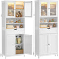 Meuble rangement blanc avec eclairage integre, tiroir, niches ouvertes et etageres reglables