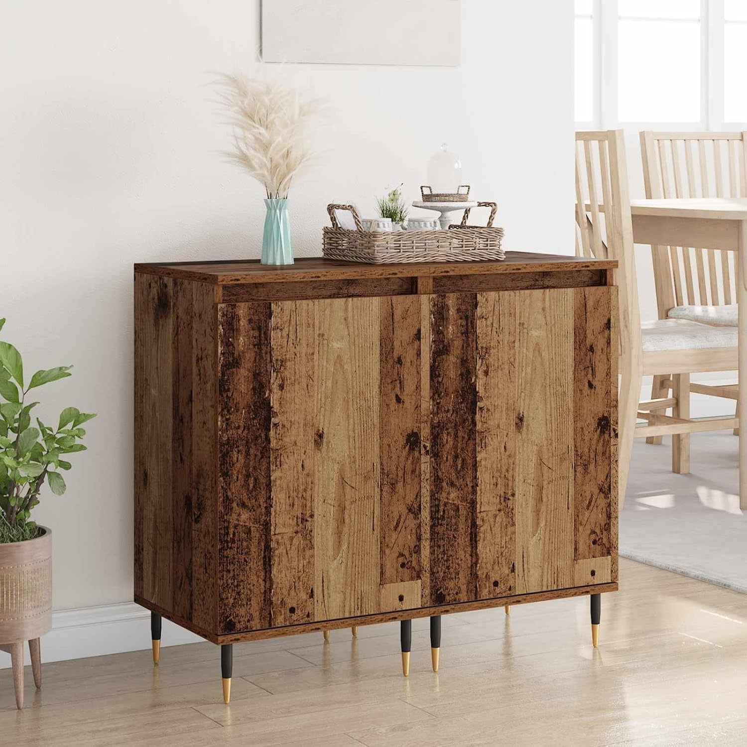 Lot de 2 buffets en metal effet vieilli 35 x 40 x 70 cm avec rangement pratique pour salon, couloir ou salle a manger