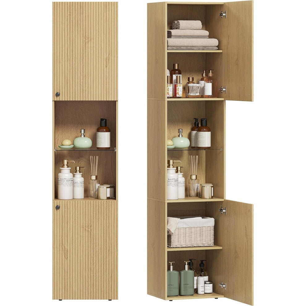 Armoire haute chene 40 x 31 x 182 cm avec deux portes et six niveaux, solution verticale pour optimiser l espace