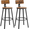 Deux tabourets de bar industriels avec dossier, cadre acier et assise haute 73,5 cm, style marron rustique et noir