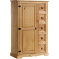 Buffet mexicain en bois massif naturel 95 cm avec porte battante et cinq tiroirs spacieux, mobilier robuste au charme artisanal