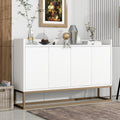 Buffet blanc moderne avec pieds metalliques dores, quatre portes et rangement spacieux, dimensions 120 x 30 x 80 cm pour salon cuisine ou repas
