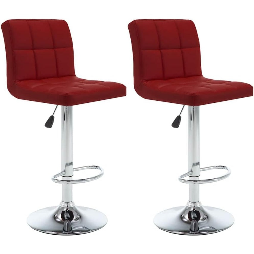 Paire de tabourets de bar en similicuir rouge bordeaux, assises confortables pour cuisine salon ou espace repas